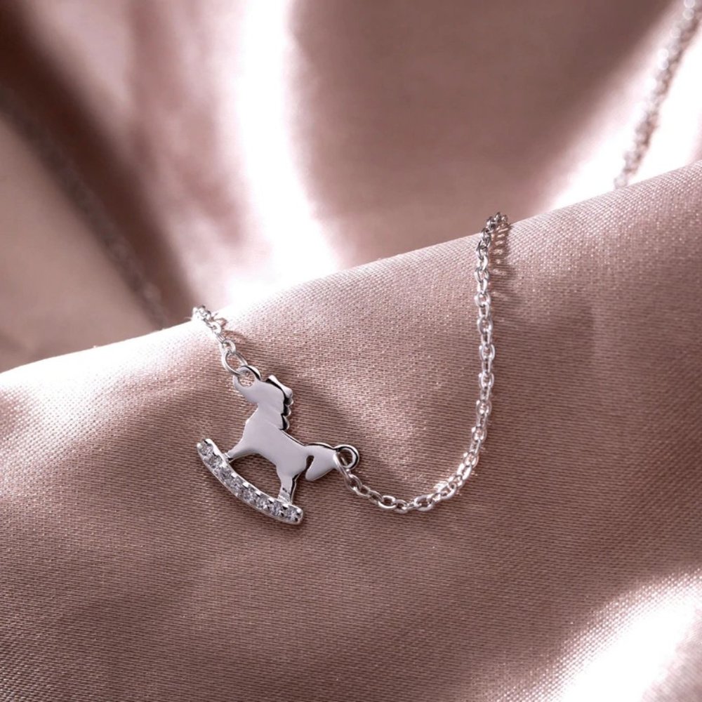NEW 925 Sterling Silver Diamond Horse Necklace - Picture 3 of 14